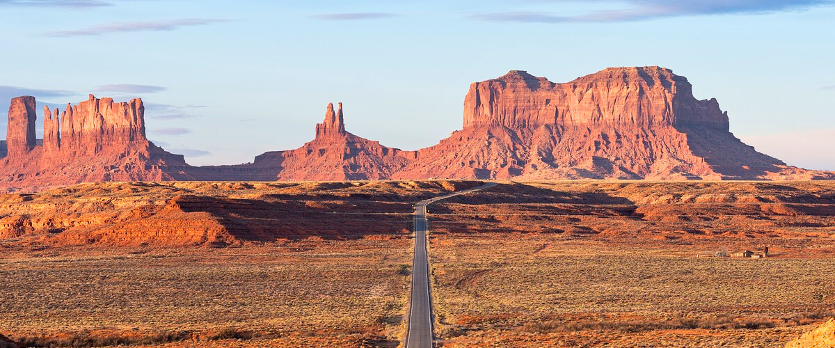 Scenic highway winding through red rock formations on Utah Scenic Byway near Moab Utah