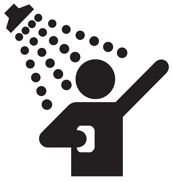 Icon of a person taking a shower, representing public shower facilities in Moab, Utah.